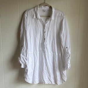 J. Jill White Women's Linen Tunic Top Sz XL Coastal Grandma Beach Vacation